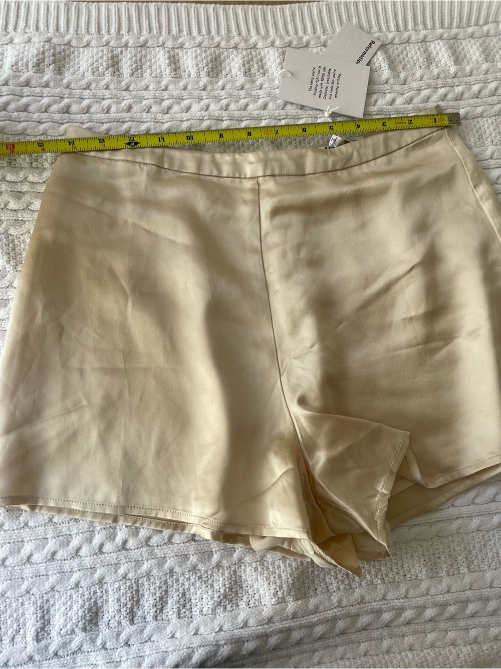 Reformation Satin High-Waist Cream Shorts - Picture 5 of 8